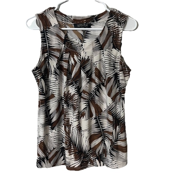 Kasper Tops - Kasper Polyester Stretch Tank Tropical Brown Women's Size Small